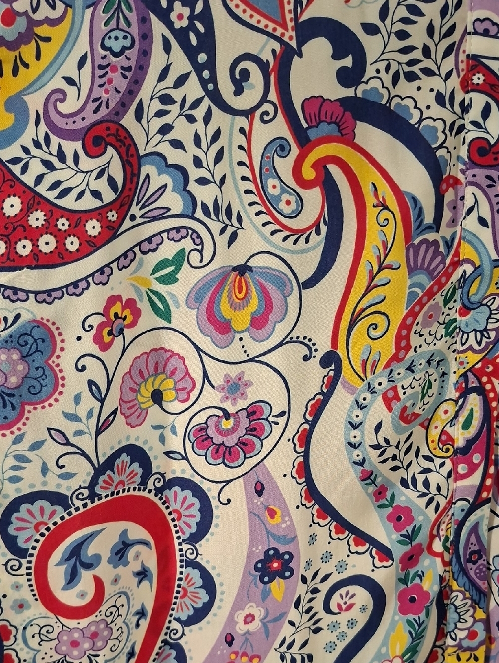 FDJ Vibrant Rainbow Paisley Viscose V-neck Blouse w/ Roll-tab Sleeves (US 14) - Picture 6 of 8